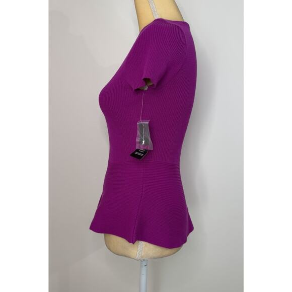 NWT INC International Concept Knit Ribbed Peplum Top Petite Size S Pink Stretch - Picture 6 of 12